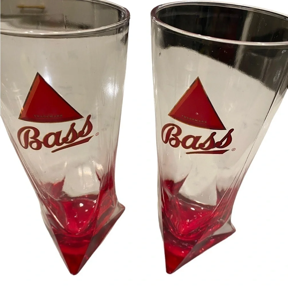 BASS ALE Beer Glasses Red Triangle Bottom English Bar Decor British Barware